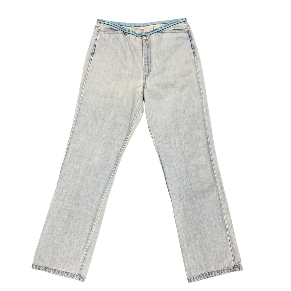 Vintage Tommy Hilfiger Jeans Size 8 High Rise Spellout Waist Band Straight Leg - Picture 1 of 10